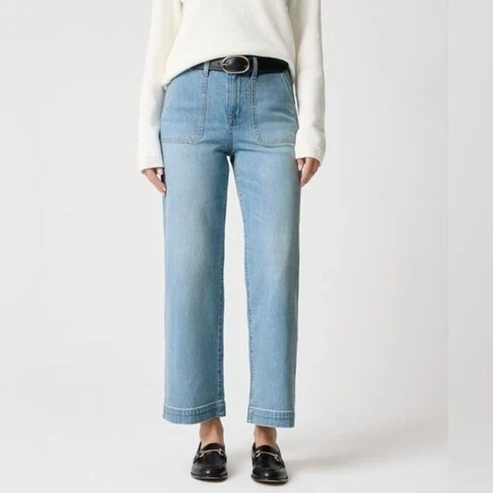 J Crew Factory women's Petite wide-leg cropped‎ utility jean stretch Size 23 23P